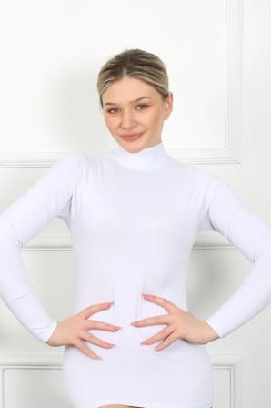 Bayan Uzun Kol Boğazlı Body Beyaz MERY WOMAN