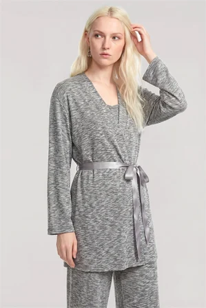 Kadın Ekru Yumuşak Dokulu Dökümlü Uzun Kimono Şık ve Rahat Ev Giyim MERY WOMAN
