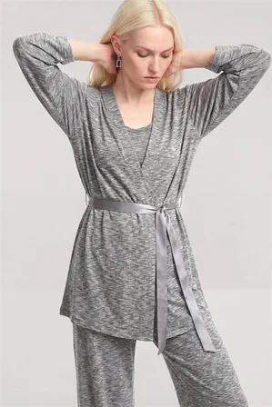 Kadın Ekru Yumuşak Dokulu Dökümlü Uzun Kimono Şık ve Rahat Ev Giyim MERY WOMAN