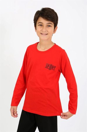 Erkek Çocuk Uzun Kol Penye Pijama Takım Kırmızı MERY WOMAN