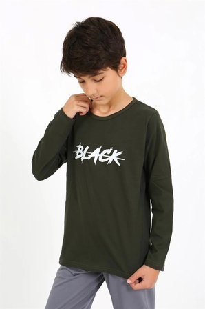 Erkek Çocuk Uzun Kol Penye Pijama Takım Haki MERY WOMAN