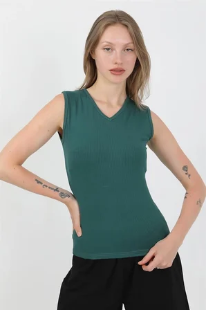 Kadın Kalın Askılı Pamuk Penye Şortlu Takım Yeşil MERY WOMAN