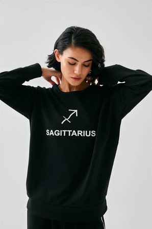Kadın Siyah Yay Burcu Oversize 2 İplik Eşofman Ev Giyim Takımı MERY WOMAN