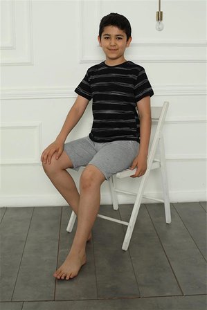 Erkek Çocuk Penye Şortlu Pijama Takım Siyah MERY WOMAN