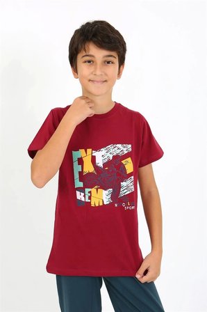 Erkek Çocuk Kısa Kol Penye Pijama Takım Bordo MERY WOMAN