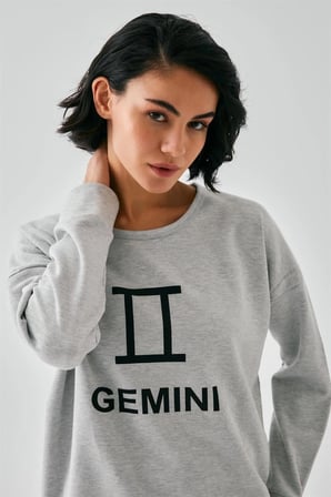 Kadın Gri İkizler Burcu Oversize 2 İplik Eşofman Ev Giyim Takımı MERY WOMAN