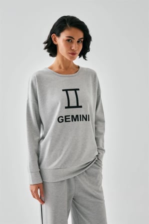 Kadın Gri İkizler Burcu Oversize 2 İplik Eşofman Ev Giyim Takımı MERY WOMAN