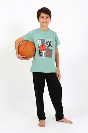 Erkek Çocuk Kısa Kol Penye Pijama Takım SuYeşili MERY WOMAN