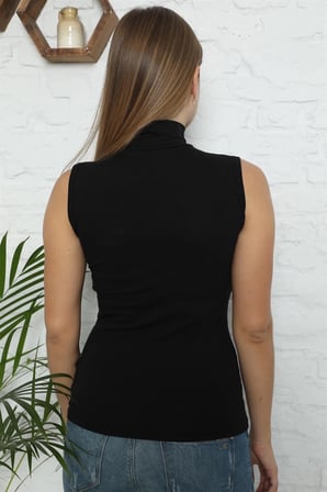 Bayan Sıfır Kol Yarım Balıkçı Yaka Body Siyah MERY WOMAN