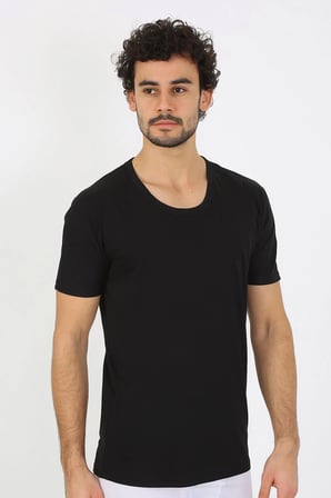 Erkek Açık Yaka Siyah Penye Atlet MERY WOMAN
