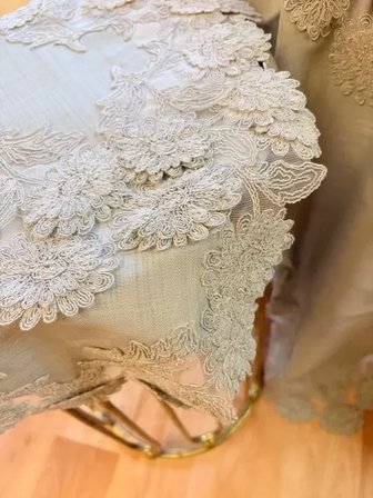 Gri Çeyizlik Flowers Model 5 Parça Keten Dantelli Runner Seti Salon Takımı