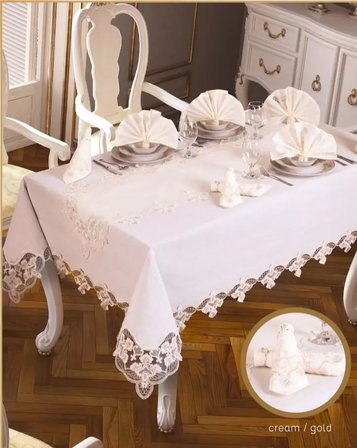 Karanfil Gardenya Keten Krem-Gold 26 Parça 12 Kişilik 160 × 260CMMasa Seti