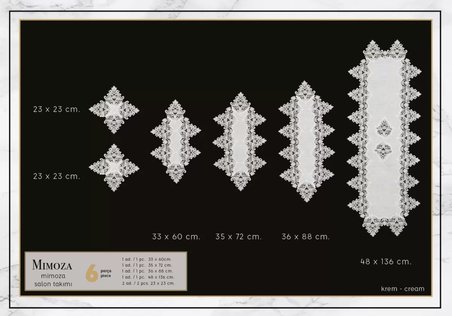 Salon Takımı Çeyizlik Mimoza Model Krem 5 Parça Dantel Runner Seti
