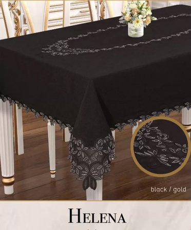 Helena Model Keten Dantelli 155x220 cm Krem Şık Yemek Masası Örtüsü Tasarım