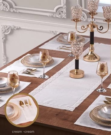Zara Yemek Takımı 7 Parça 6 Kişilik Krem-Gold Supla Runner sade Masa Takımı