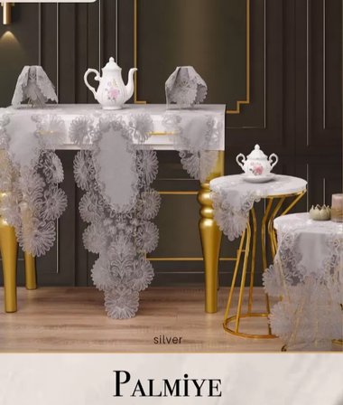 Salon Takımı Çeyizlik Palmiye Model Gri Keten Runner Seti 5 Parça