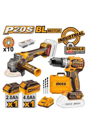 Lİ-İON KÖMÜRSÜZ AKÜLÜ 2'Lİ KOMBO SET MATKAP VE AVUÇ TAŞLAMA 20V 2.0/4.0 AH
