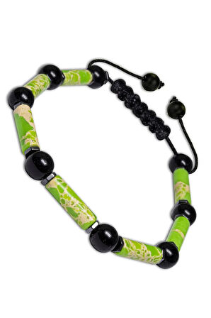 Sertifikalı Doğal Yeşil Varisit Oniks Hematit Taşı Bileklik