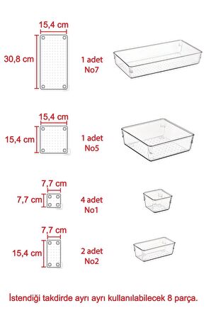 8'li Set Modüler Çekmece Içi Düzenleyici Makyaj Takı Mutfak Banyo Hobi Buzdolabı Ilaç Organizer