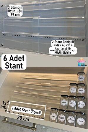 6 Adet Çekmece Içi Baharatlık Düzenleyici Organizer Pleksi Stant 30cm X 13cm (KAVANOZLARI HARİÇTİR)