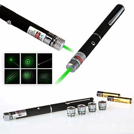 KALEM TİPİ YEŞİL LAZER POİNTER 5 BAŞLIKLI GREEN LASER