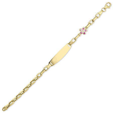 Altın Pembe Çiçekli Kız Çocuk Künyesi (CKN0014)