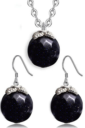 Sertifikalı Doğal Mavi Jasper Yıldız Taşı Doğal Taş Kolye Küpe Seti