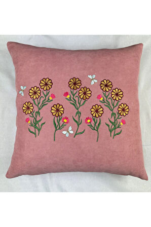 Çiçek Desenli Nakışlı Kırlent Kılıfı Fermuarlı 40x40 4'lü