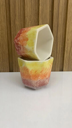 Çok Renkli Seramik Espresso Fincan Kupa 2 Adet %100 El Yapımı