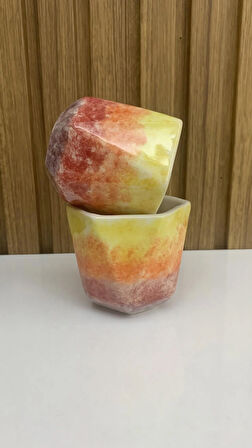 Çok Renkli Seramik Espresso Fincan Kupa 2 Adet %100 El Yapımı