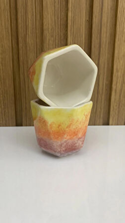 Çok Renkli Seramik Espresso Fincan Kupa 2 Adet %100 El Yapımı