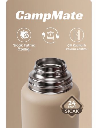 750 ML Çift Katlı Çelik Termos-24 Saat Sıcak, 48 Saat Soğuk,(Kamp, Piknik, Ofis, Seyahat)
