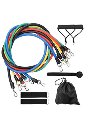 CKSpor 11 Parça Latex Direnç Bandı Seti – Kapı Arkası Egzersiz & Fitness Lastiği Seti CKS-124 