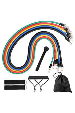 CKSpor 11 Parça Latex Direnç Bandı Seti – Kapı Arkası Egzersiz & Fitness Lastiği Seti CKS-124 
