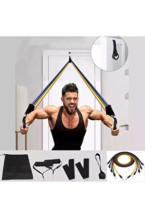 CKSpor 11 Parça Latex Direnç Bandı Seti – Kapı Arkası Egzersiz & Fitness Lastiği Seti CKS-124 