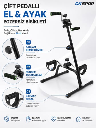 CKSPOR Çift Pedallı El Ayak Egzersiz Bisikleti Kol ve Bacak Çalıştırma Rehabilitasyon ve Kondisyon A
