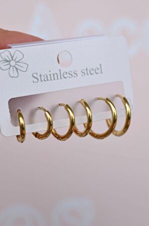 Minimal Gold Çelik Küpe Seti 6 Parça