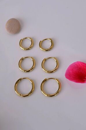 Minimal Gold Çelik Küpe Seti 6 Parça