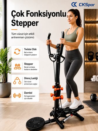 CKSpor Çok Fonksiyonlu Stepper Egzersiz Aleti Twister Diskli Dambıllı Direnç Lastikli Kondisyon Alet