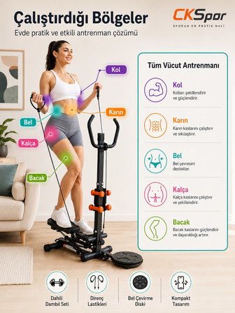 CKSpor Çok Fonksiyonlu Stepper Egzersiz Aleti Twister Diskli Dambıllı Direnç Lastikli Kondisyon Alet