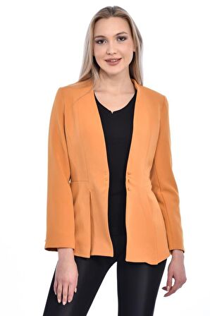 Modkofoni Düğme ve Pile Detaylı Blazer Hardal Kadın Ceket