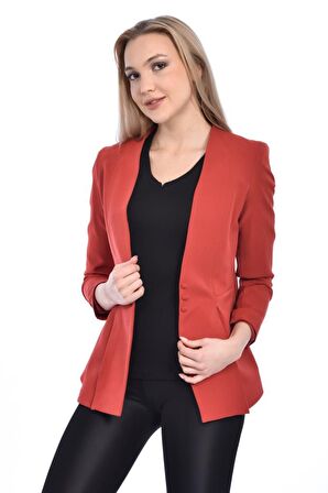 Modkofoni Düğme ve Pile Detaylı Blazer Kiremit Kadın Ceket