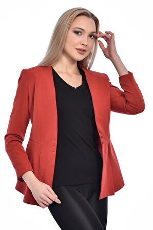 Modkofoni Düğme ve Pile Detaylı Blazer Kiremit Kadın Ceket