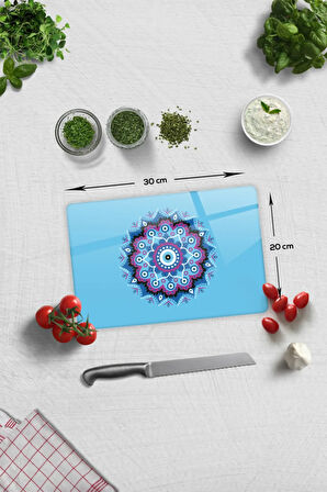 Cam Kesme Tahtası - Cam Kesme Tablası | Turkuaz Nazar Boncuğu | 20cm x 30cm