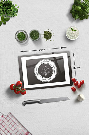 Cam Kesme Tahtası - Cam Kesme Tablası | Good Food - Siyah Fon | 20cm x 30cm