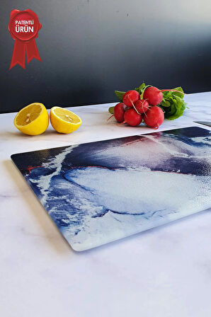 Cam Kesme Tahtası - Cam Kesme Tablası | Buzlu Cam - Ocean | 20cm x 30cm