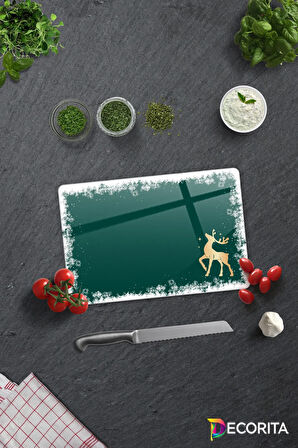 Cam Kesme Tahtası - Cam Kesme Tablası | Yeni Yıl Kar Çerçeveli | 20cm x 30cm