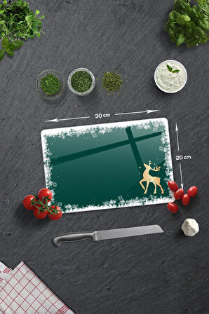 Cam Kesme Tahtası - Cam Kesme Tablası | Yeni Yıl Kar Çerçeveli | 20cm x 30cm