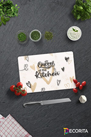 Cam Kesme Tahtası - Cam Kesme Tablası | Queen Of The Kitchen - Krem | 20cm x 30cm