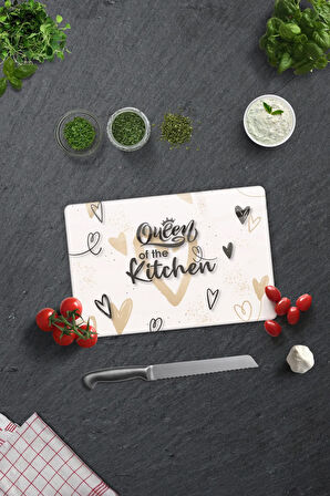 Cam Kesme Tahtası - Cam Kesme Tablası | Queen Of The Kitchen - Krem | 20cm x 30cm